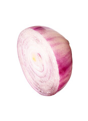 Fototapeta premium Fresh unpeeled red or purple onion bulb in half isolated on white background with clipping path