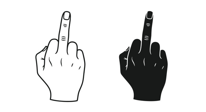 Two hands displaying an obscene gesture contrasting line art and silhouette