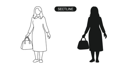 Woman with handbag shown in outline and full black silhouette