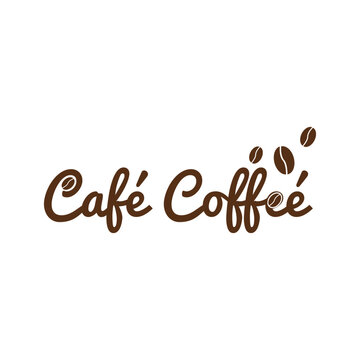
Caf&eacute; Coffee Wordmark Logo with Elegant Cursive Script Integrated Coffee Bean Icons Brown Typography Vector