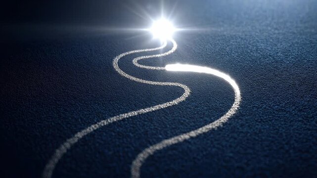 Luminous Silver Success Path Leading to Floating Trophy in Midnight AI Timeline Landscape.