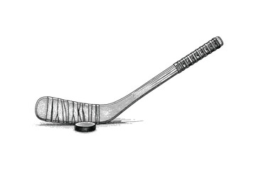 Obraz premium Hockey stick and puck vector sketch illustration for professional winter sports