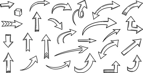Collection of various black and white arrows pointing different directions