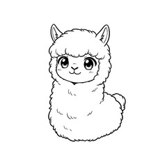 Fototapeta premium Hand drawn ink sketch of Kawaii Anime Alpaca isolated on white. Chibi farm stamp.
