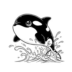 Fototapeta premium Hand drawn ink sketch of Kawaii Anime Orca Killer Whale isolated on white. Chibi stamp.