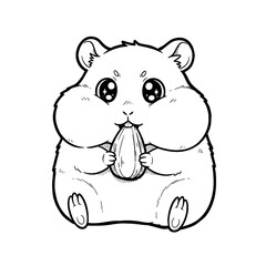 Obraz premium Hand drawn ink sketch of Kawaii Anime Hamster eating isolated on white. Chibi rodent stamp.