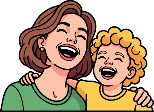 Happy Mother and Child Laughing Together Close Up Portrait
