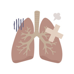 Illustration of an unhealthy-looking lung with a bandage on it