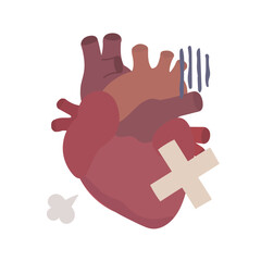 Illustration of an unhealthy-looking heart with a bandaid on it