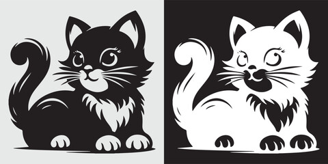 Obraz premium Black and white cat yin yang symbol sitting vector illustration flat design