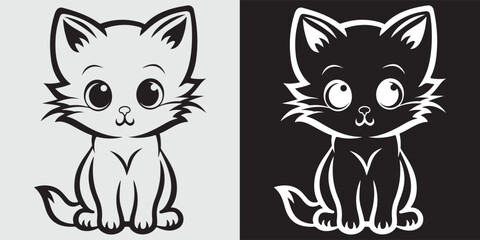 Obraz premium Cute white and black cat faces side by side vector illustration flat design
