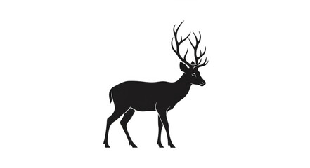 Deer Silhouette with Antlers Walking.
