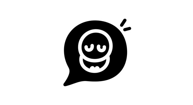 Simple black and white speech bubble with smiling face icon.