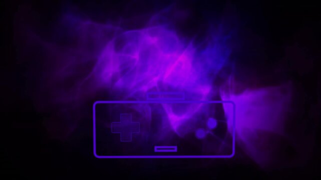 Animation of game pad over violet smoke on black background