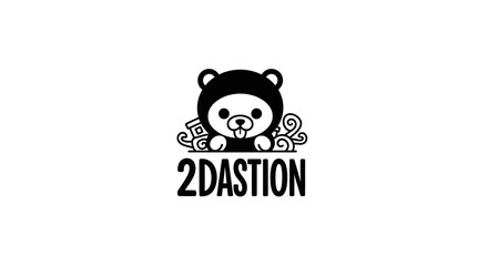 Black and white panda bear logo with decorative elements and text 2DASTION.