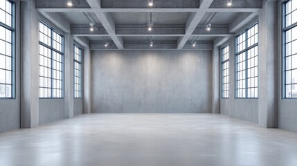 Obraz premium Spacious Industrial Interior Featuring Raw Concrete Walls and Natural Light with Large Windows