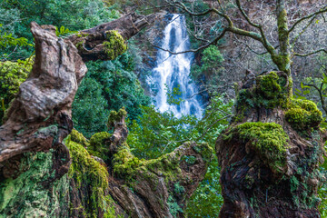 A scenic portuguese waterfall cascades down a rocky slope © wundermann