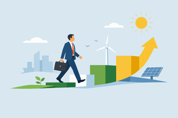 Fototapeta premium Business professional moving towards sustainable growth goals with green energy