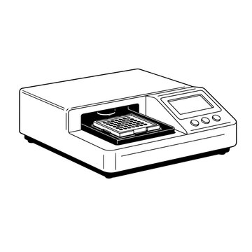 ELISA Reader Black and White Vector Icon Microplate Reader Laboratory Equipment Line Art Illustration for Immunology Diagnostics Biomedical Research and Clinical Laboratory