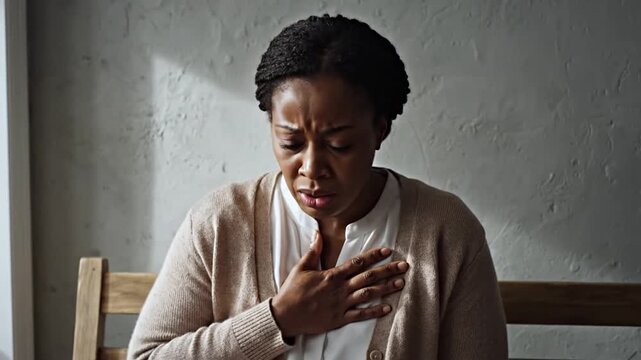 woman with asthma, chest pain, difficulty breathing, health problem