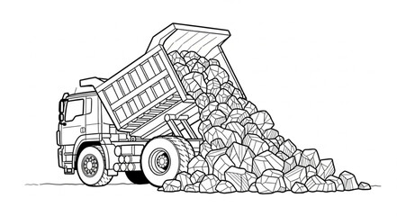 Dump Truck Unloading Rocks and Stones. © aldo