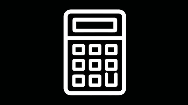 A white-outlined calculator icon against a black background, with display area and button grid