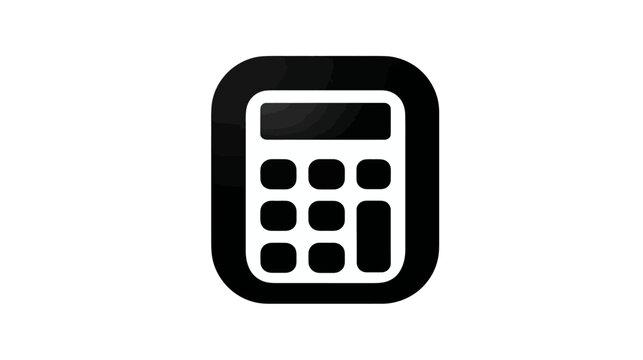 A modern black and white calculator icon. Features display and key layout within a rounded rectangle