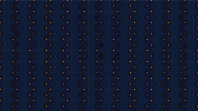 Seamless dark navy blue geometric pattern background featuring vertical zig-zags and classic golden stars perfect for elegant textile fabric, luxury wallpaper, and premium wrapping paper