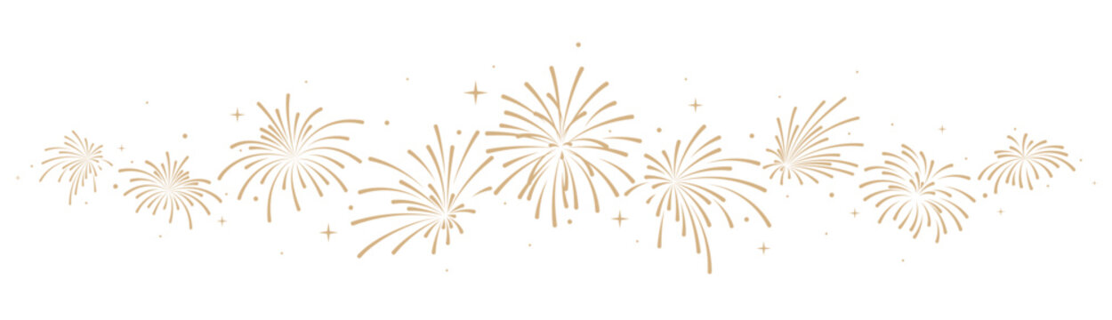 Fireworks border, gold New Year celebration banner