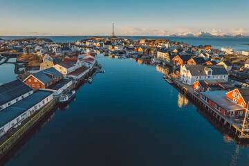 Fototapeta premium Aerial view of winter landscape in Lofted Islands