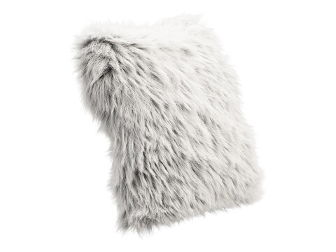 White fluffy faux fur decorative pillow isolated PNG, square shaggy cushion, soft modern home decor element