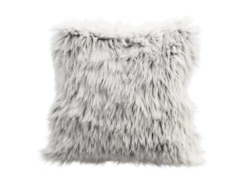 White fluffy faux fur decorative pillow isolated PNG, square shaggy cushion, soft modern home decor element