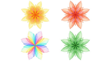 Obraz premium Four colorful flowers isolated on transparent background