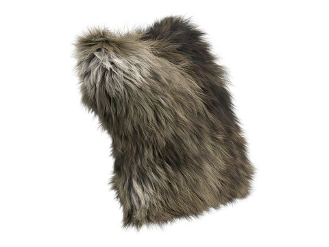 Dark earthy fluffy faux fur pillow isolated PNG, square shaggy decorative cushion in olive brown tone, rustic modern home decor element