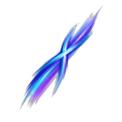 Abstract artwork features overlapping brushstrokes in shades of blue and purple against a black background.