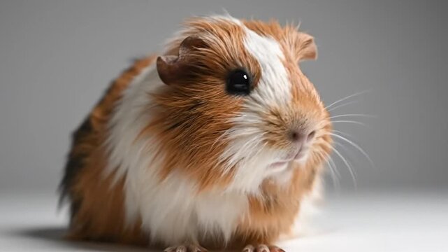 guinea pig, adorable pet, fluffy rodent, brown and white fur, studio shot
