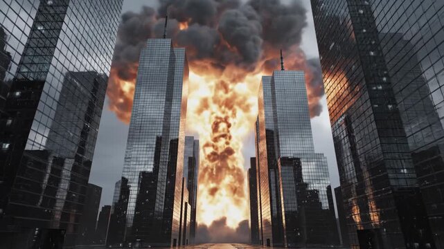 Massive nuclear bomb exploding in a modern city