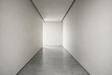 Minimal Futuristic White Corridor Interior with Strong Perspective and Clean Concrete Walls
