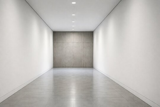 Minimal Modern Corridor Interior with Concrete End Wall and Clean White Space