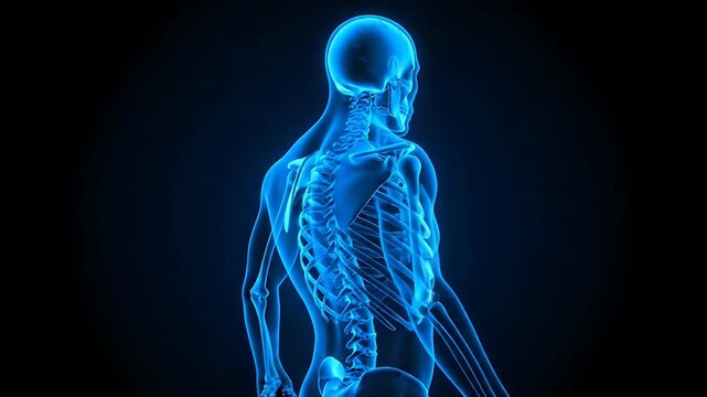 Glowing Blue Human Torso Skeleton X-Ray Medical Render