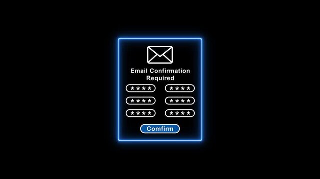 Email confirmation required login screen with password fields and neon glow on dark background