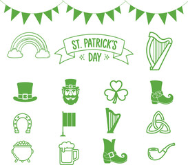 Fototapeta premium St patrick's day shamrock icons and symbols