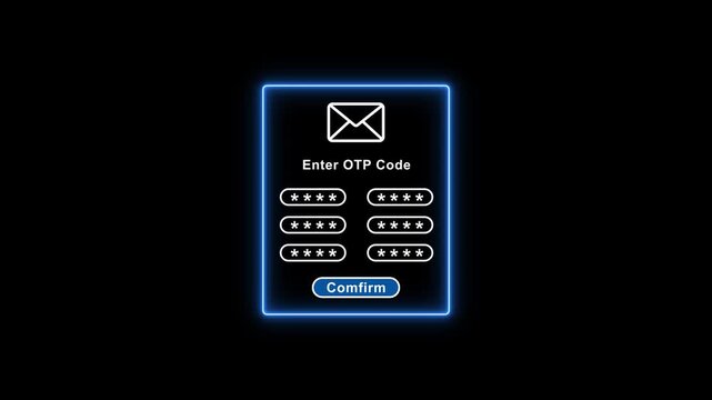 Two- factor authentication concept glowing blue o t p code entry screen on dark background for cybersecurity and technology