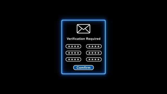 Verification required login screen with password input fields and confirm button on dark background with neon blue outline