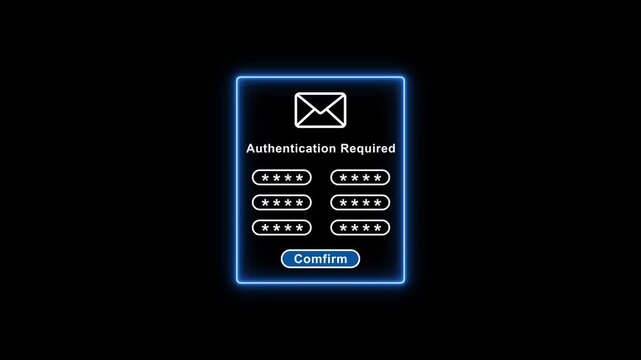 Authentication required login screen with password fields and confirm button on dark background with neon glow