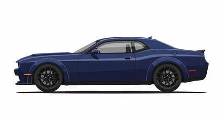 Fototapeta premium Blue sports car side view with black wheels and orange reflector