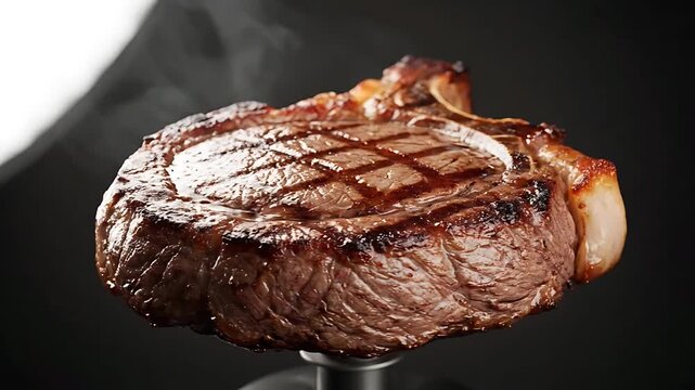 Smoky Bone-In Grilled Ribeye Steak on Moody Dark Backdrop