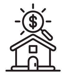 Real Estate Investment Line Icon &ndash; House with Dollar Magnifier Outline Vector