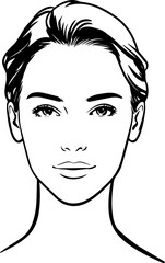 Hand Drawn Beautiful Woman Black and White Avatar Illustration in Minimal Line Art Style Design