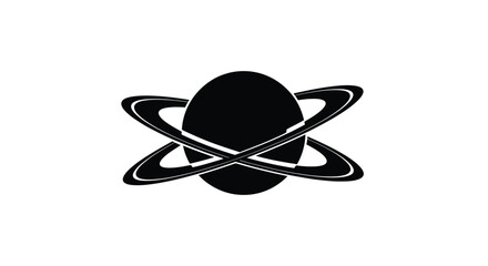 Black silhouette of a planet with rings on a white background symbolizing space and astronomy concepts © Tuli